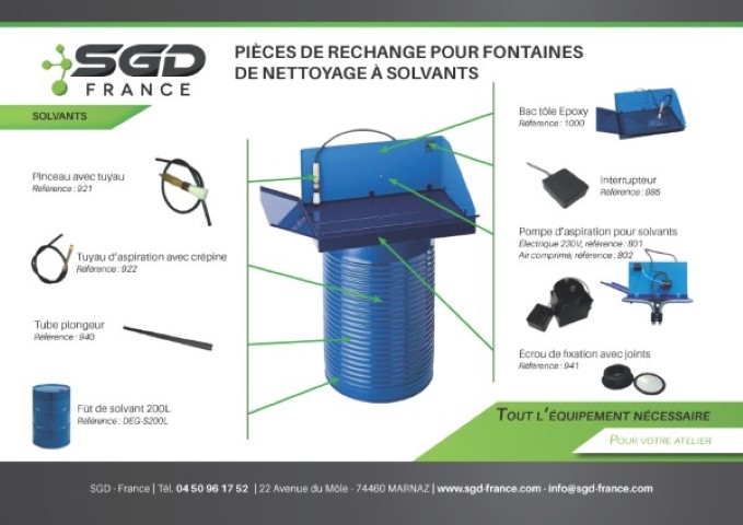 Pièces de rechange pour fontaines de nettoyage à solvants