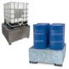 bac de rétention 4 fûts acier et conteneur IBC 1000L