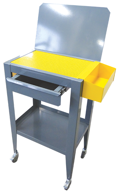 plan de travail avec base de rangement et grille pour liquide